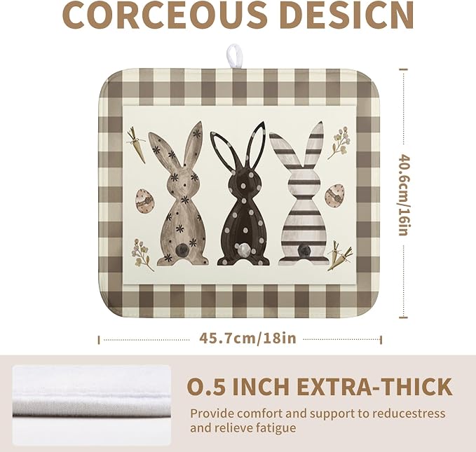 Easter Dish Drying Mat for Counter Bufflao Plaids Bunny Dish Mat Cute Rabbits - Image 2