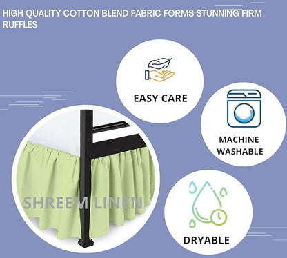 Shreem Linen Ruffled Bed Skirt with Split Corners, Gathered Style, 100% Microfiber, 30-Inch Drop, Dust Ruffle Bedskirt with Platform, Olympic Queen, Sage
