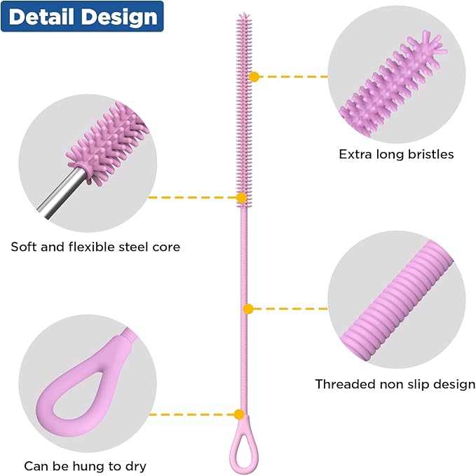 YOTIME Silicone Straw Cleaner Brush, Non-slip Handle Soft and Bendable - Image 3