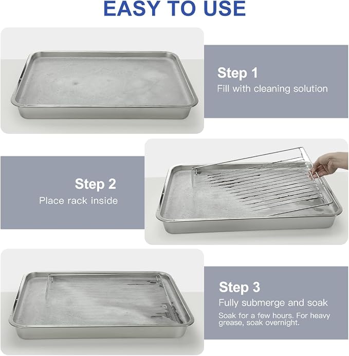 LANMU Stainless Steel Oven Rack Cleaning Tray, Large Capacity Soaking Tray - Image 6