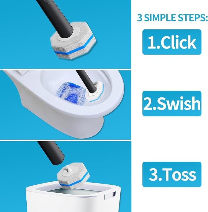 Disposable Toilet Brush with 50 Wand Cleaner Refills Pads，Wall Mounted Toilet - Image 7