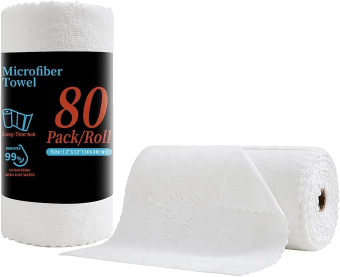 80 Pack Microfiber Cleaning Cloth Roll, Lint Free Rags & Tear Away Reusable by Tigona