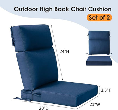 Sunbrella Outdoor Separate High Back Cushion Seat Pads, 2-Pack 44 x 21 Inch Water-Repellent & Fade-Resistant Patio Furniture Cushions with Ties for Adirondack, Rocking Chairs, Specrtum indigo