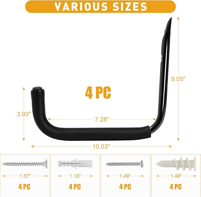 KURUI 10" Garage Organization Wall Hooks, 66 LB Heavy Duty Water Hose Holder - Image 7