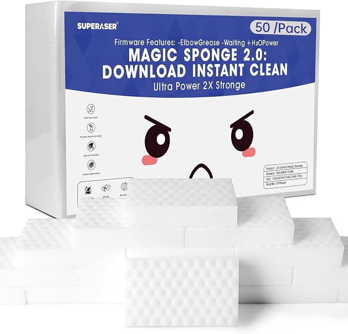Magic Sponge Bulk 50 Pack, Textured MEGA-50 | Long Lasting Value Supply by SUPERASER