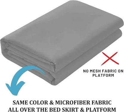 SKY BEDDINGS - Full Size Ruffled Bed Skirt with Split Corners - 14 Inch Drop Dust Ruffle Bed Skirt with Platform Three Sided Coverage - 100% Microfiber, Light Grey