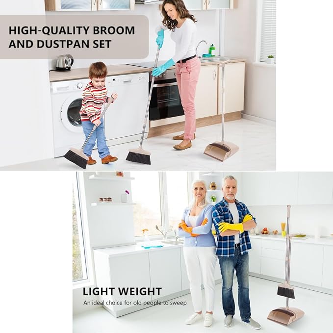 Broom and Dustpan Set with 57.4 Inch Adjustable Stainless Steel Handle - Image 6