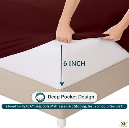 Shreem Linen Luxury Queen Sleeper Sofa Bed Sheet Set,100% Egyptian Cotton, 338 Thread Count, Queen Size (60 x74 +6 Inch Deep Pocket) Soft and Light Weight 4pcs Sofa Set (Burgundy Solid)