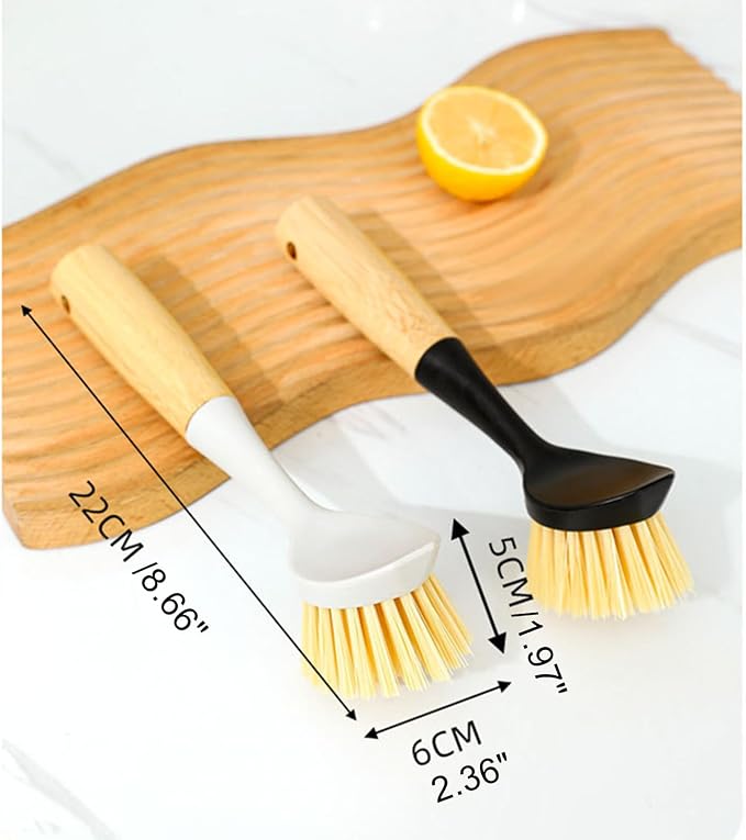 2 Pack Kitchen Dish Brush+1 Pair Reusable Rubber Gloves, Kitchen Cleaning Sets - Image 3