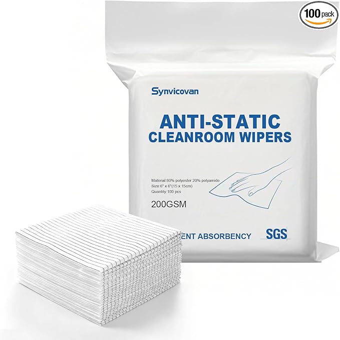 Anti-Static Microfiber Wipes 6"x6" Lint Free Cloths Reusable Special ESD by Synvicovan