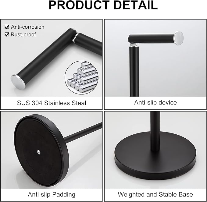 BGL Toilet Paper Holder Standing On Floor Black Matte, Tissue Holder On Floor - Image 3