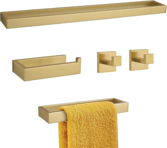 TNOMS Brushed Gold 5-Pieces Bathroom Hardware Set Towel Bar Set, Stainless by TNOMS
