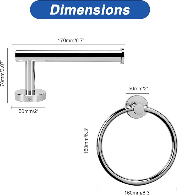 NearMoon 2 Pieces Bathroom Hardware Accessories, Towel Ring and Toilet Paper - Image 4