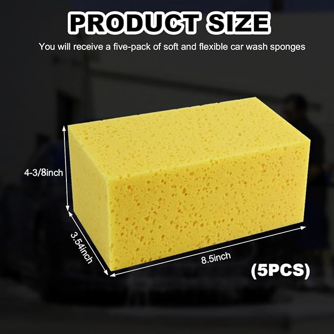 5PCS Car Wash Sponges, 8.5"×4.4"×3.5" Large Extra Soft Coral Non Scratch Sponge - Image 2