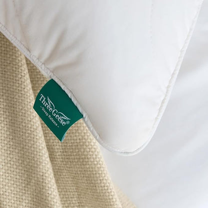 Three Geese White Goose Feather Down Pillows Queen Size Set of 1-100% Cotton, Medium Firm,Soft Support