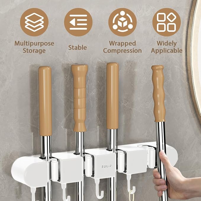 3PCS Broom Holder Wall Mount, No-Drilling Self-Adhesive Mop and Broom Storage - Image 5