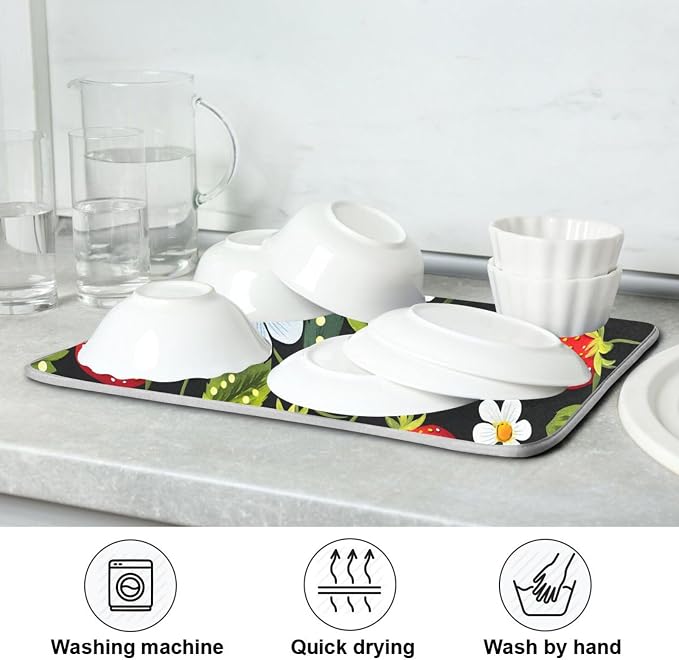 Strawberries White Flowers Dish Drying Mat - Image 7