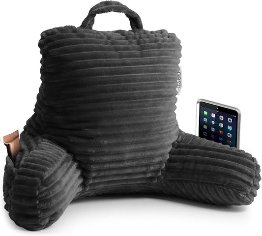 Nestl Reading Pillow for Kids & Teens with Shredded Memory Foam, Luxe Cut Plush Backrest Pillows for Reading and Gaming, for use on Couch, Bed, Floor, Adjustable Support with Washable Cover Dark Grey