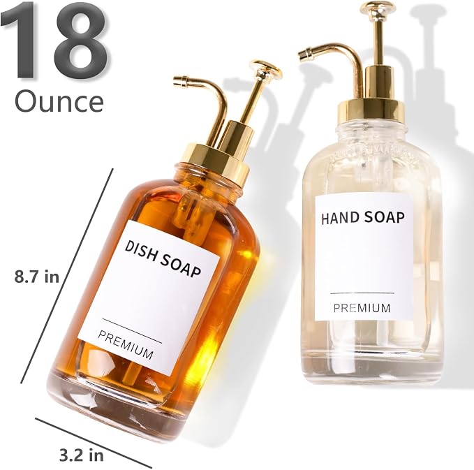 Dish Soap Dispenser for Kitchen, Hand Glass Soap Dispenser Set - Image 4