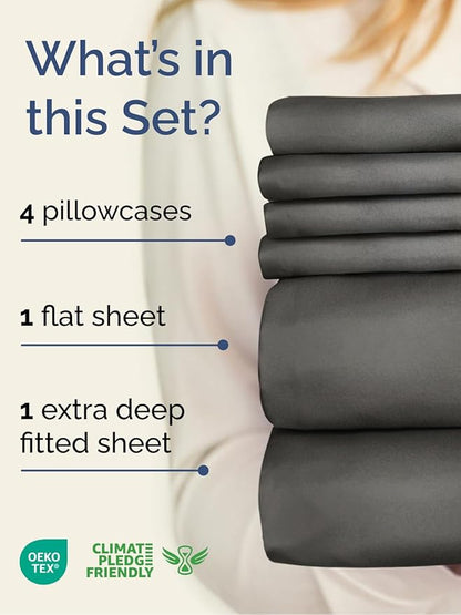 Extra Deep King Sheet Set - 6 Piece Breathable & Cooling Sheets - Hotel Luxury Bed Sheets Set - Easy & Secure Fit - Soft, Wrinkle Free & Comfy Sheets Set - Charcoal Sheet Set with Extra Deep Pockets