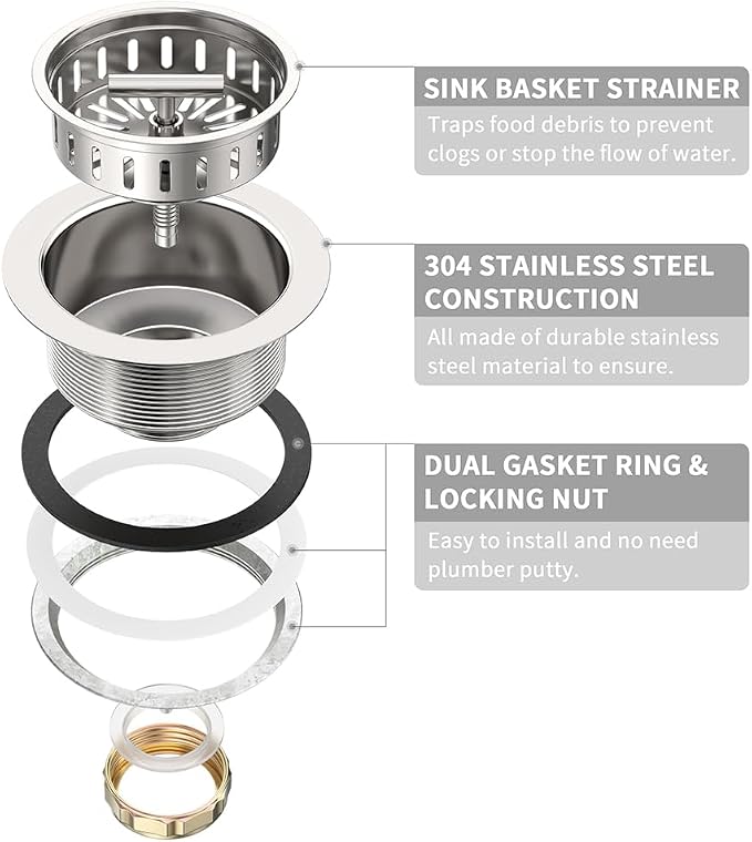 KONE 3-1/2 Inch Kitchen Sink Drain Strainer Assembly Made by All Stainless Steel - Image 5