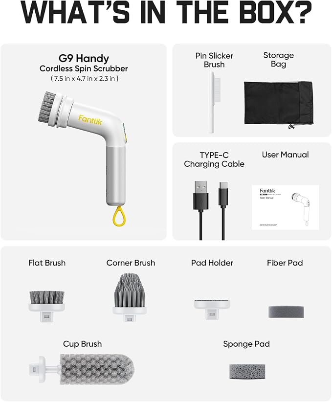 Fanttik G9 Handy Cordless Electric Spin Scrubber, MagnaStorm Motor, Dual-Speed - Image 9