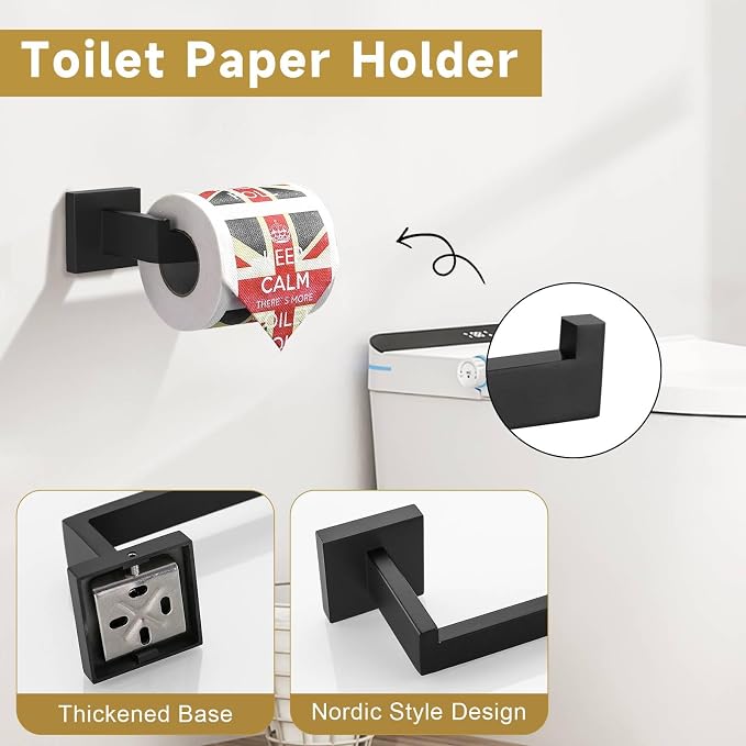 5 Pieces Bathroom Hardware Accessories Set Matte Black Towel Bar Set Towel - Image 4