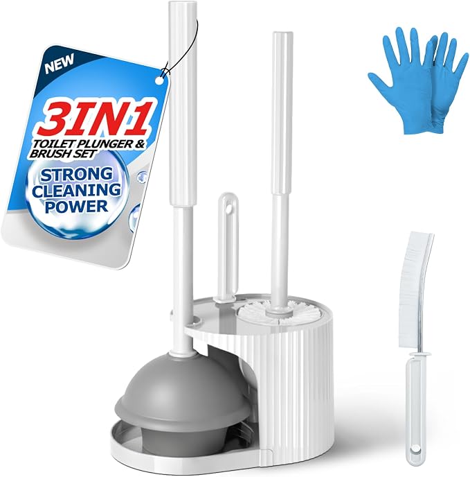 3 in 1 Toilet Brush and Plunger Set, Toilet Bowl Brush Plunger Set, Toilet by FORASTO
