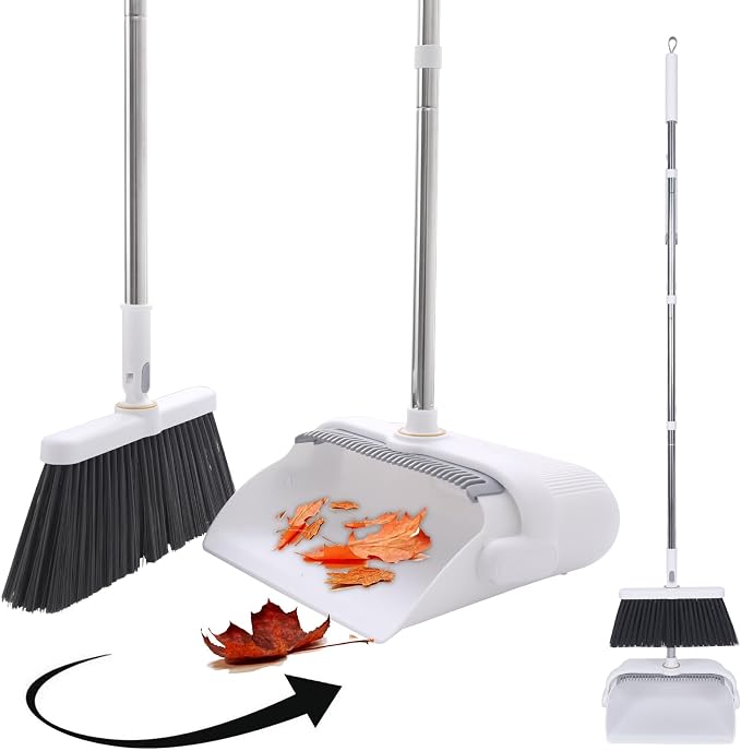 Heavy Duty Broom and Standing Dustpan Combo Set, Rotatable Head Dust Pan and by NapalonaCleaningSupplies