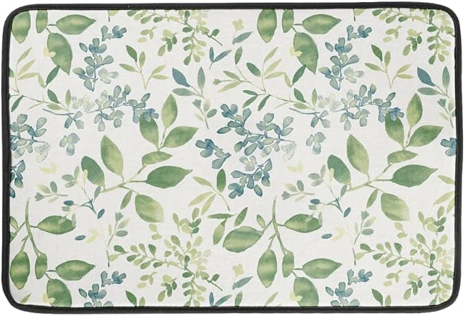 Green Leaves Branches Dish Drying Mat by Wnoesat