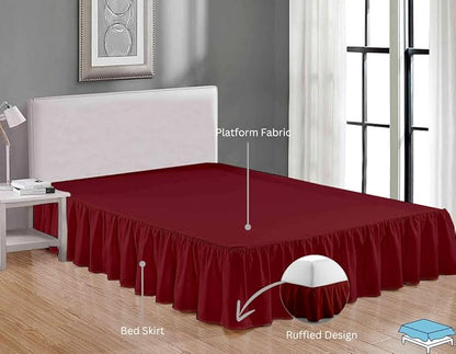 Ruffle Bed Skirt with Split Corners, Microfiber Dust Ruffled for a Perfectly Tailored Bedding Ensemble, Wrinkle and Fade Free, Easy Fit, Queen Size 18 Inch Drop, Burgundy