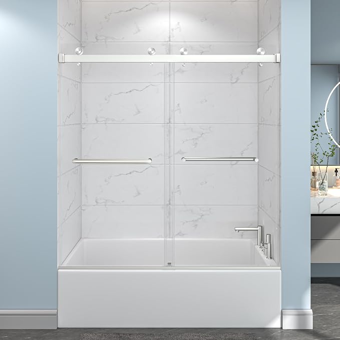 55"-60" W x 60" H Frameless Bathtub Shower Door, Double Sliding Shower Door by EPXMKXShowerDoor
