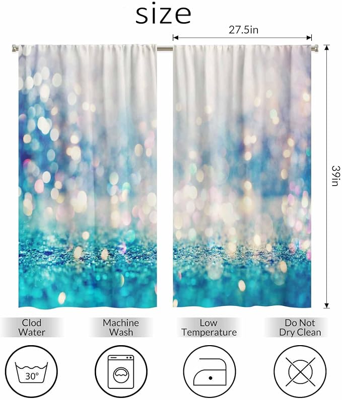 Blue Glitter Pattern Kitchen Curtains Beautiful Abstract Shiny Light Blur Bokeh - Image 2