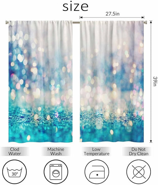 Blue Glitter Pattern Kitchen Curtains Beautiful Abstract Shiny Light Blur Bokeh - Image 2