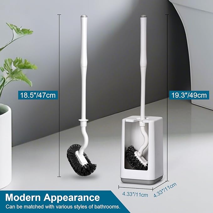 Toilet Bowl Brush and Holder Sturdy Plastic Long Handled Toilet Brushes - Image 3