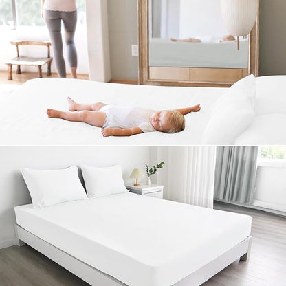 Twin Fitted Sheet Only, Super Soft & Cozy Twin Size Bed Sheets for Boys Kids with Deep Pocket to 14 Inch, Cooling Jersey Mattress Bottom Sheets,Shrinkage & Stain Resistant, Wrinkle Free, White