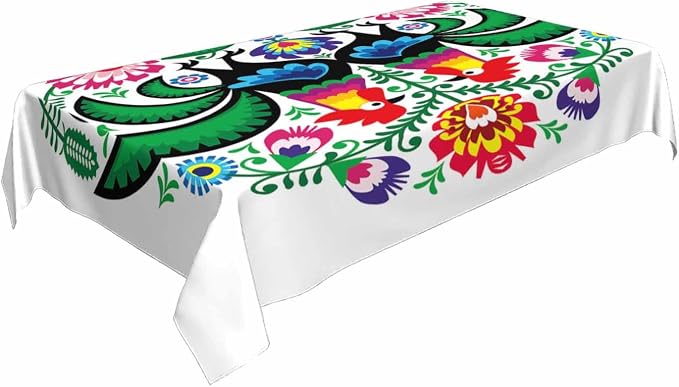 Rooster Table Cloth Rectangle Table Polish Folk Art Floral Leaves Flowers Cock - Image 2