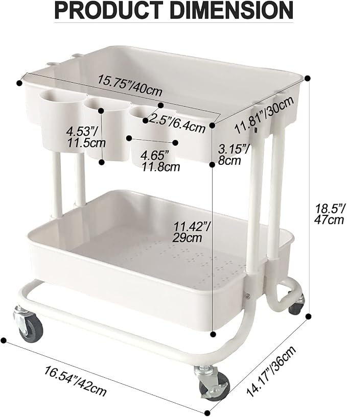 2-Tier Utility Rolling Cart Storage Sofa Side Table - Image 5