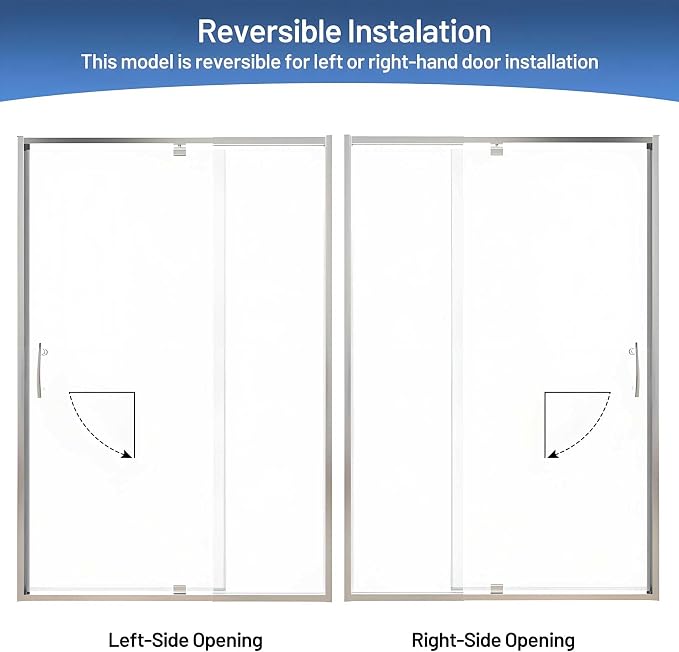 Pivot Glass Shower Door, 44–48" W x 71" H, 1/4" Clear SGCC Tempered Glass - Image 7