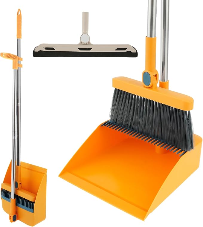 Broom and Dustpan Set for Home, 180° Rotating Broom Combo, Foldable Stand Dust by Unknown