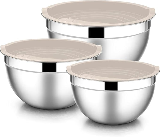 E-far Mixing Bowls with Lids, 6-Piece Stainless Steel Salad Bowls Metal Nesting by E-far