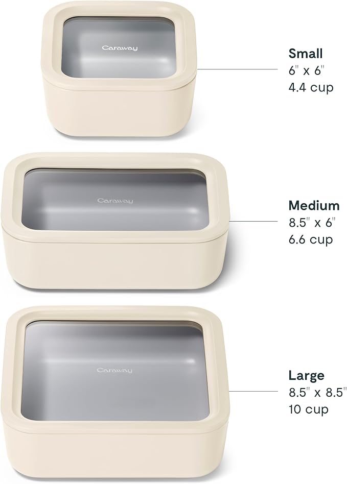 Caraway 3pc Glass Food Storage Set – 10 Cup, 6.6 Cup, & 4.4 Cup Food Containers - Image 3