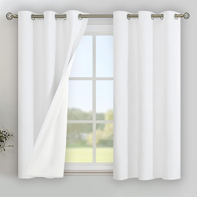 YoungsTex White Linen Blackout Curtains 45 Inch Length, Short Thermal Insulated by YoungsTex
