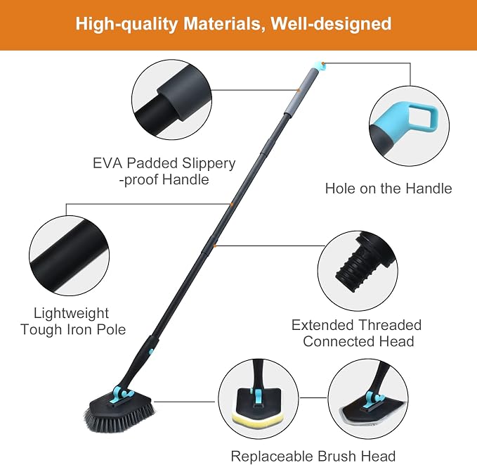 Long Handled Scrub Brush for Shower, 3-in-1 Cleaning Brushes - Image 3