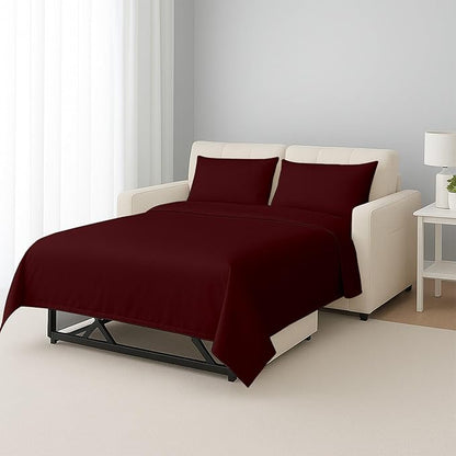 Shreem Linen Luxury Queen Sleeper Sofa Bed Sheet Set,100% Egyptian Cotton, 338 Thread Count, Queen Size (60 x74 +6 Inch Deep Pocket) Soft and Light Weight 4pcs Sofa Set (Burgundy Solid)