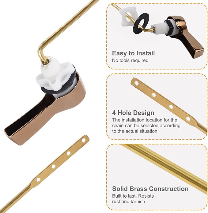 Hibbent Universal Metal Front Mount Toilet Handle Replacement Kit, Brass Toilet - Image 2