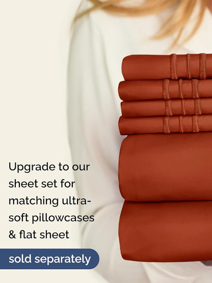 Extra Deep Twin Fitted Sheet - Hotel Luxury Single Fitted Sheet Only - Easily Fits 18 inch to 24 inch Mattress - Ultra Soft, Wrinkle & Fade Free w/Extra Deep Pockets - Breathable & Comfy - Terracotta