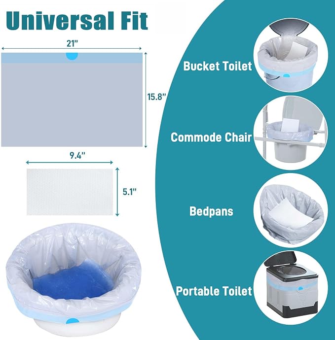 Commode Liners with Absorbent Pads- 100 Commode Bags+ 100 Commode Pads - Image 2