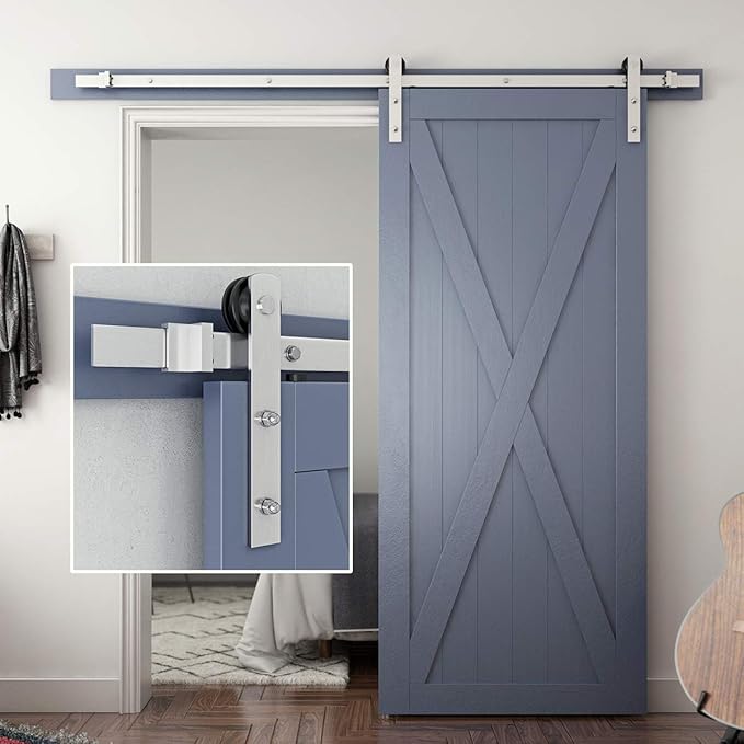 SMARTSTANDARD 6.6 Feet Brushed Nickel Sliding Barn Hardware Kit-Sturdy Silvery by SMARTSTANDARD