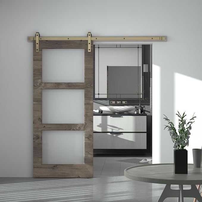 11FT Classic Brass Sliding Barn Door Hardware Kit - Image 2